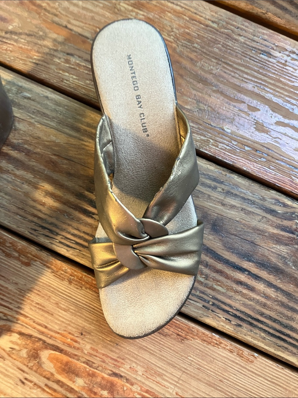 Montego Bay Club Metallic Gold Knot Slide Sandals - Picture 6 of 13